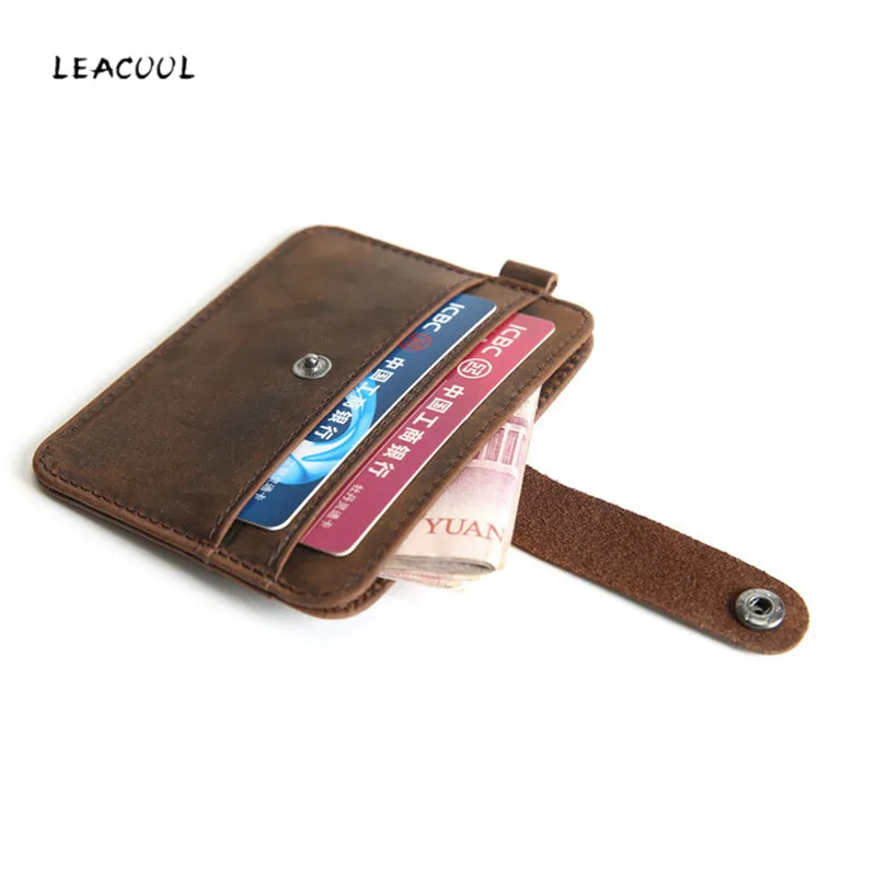 

LEACOOL Retro Leather Card Wallet Men Business Bank Card Holder Thin Credit Card Case Convenient Small Cards Pack Cash Pocket