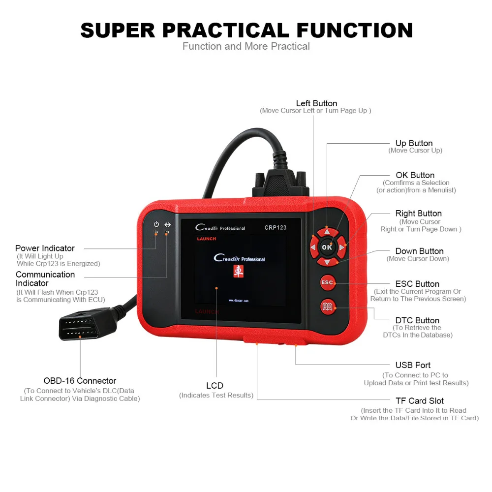 LAUNCH Creader CRP123 Профессиональный считыватель кодов OBD2 сканер X431 CRP 123 автоматический
