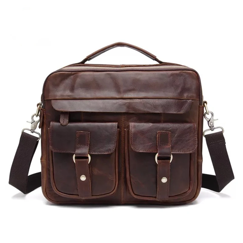 

100% leather top layer cowhide European and American fashion retro portable diagonal men's business bag briefcase