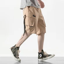 Летние уличные мужские шорты Карго повседневные хлопковые мужские шорты до колена с лентами в стиле хип-хоп с карманами пляжные мужские шорты-бермуды
