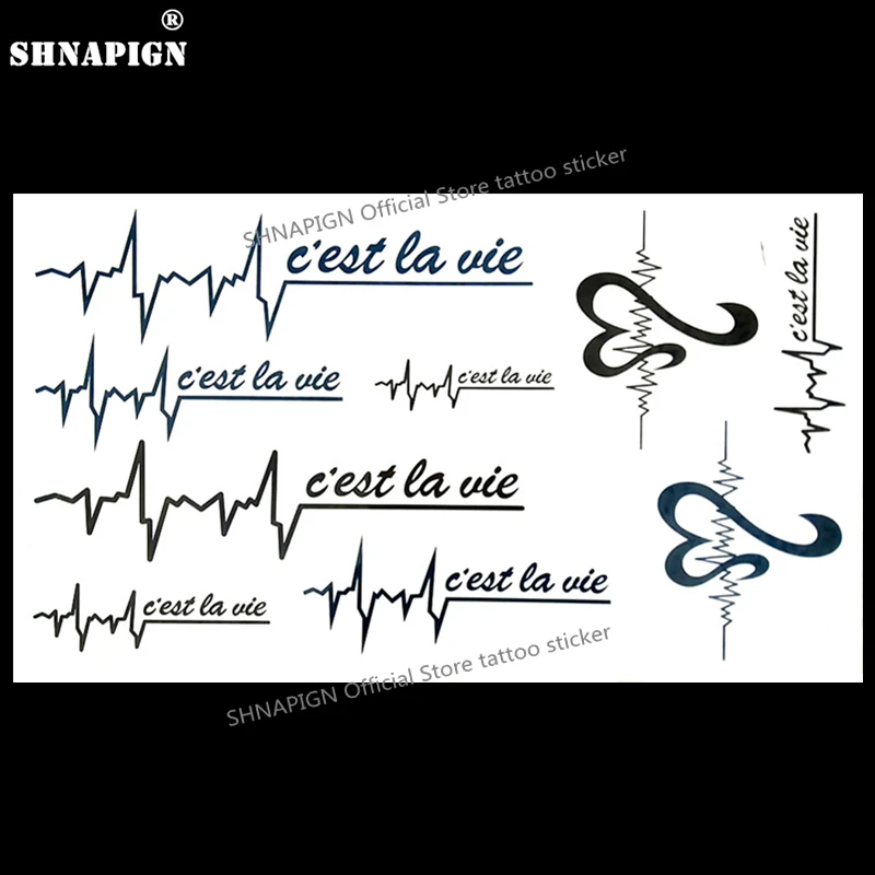 Временная татуировка SHNAPIGN Love French C'est la vie боди арт флеш наклейки на руку 17*10 см