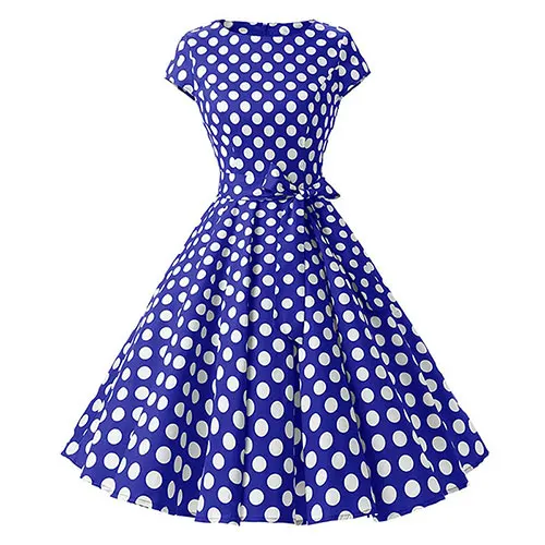 Sisjuly, офисные женские платья, 1950 s, 60 s, Ретро стиль, женские вечерние платья, черные, белые, синие, красные, в горошек, с бантом, платье для рокабилли - Цвет: Royal Blue Dress