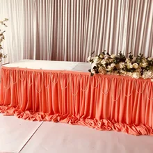 10 футов длинный индивидуальный двойной слой шифоновая юбка для стола с жемчужинами элегантность шифоновая юбка для стола