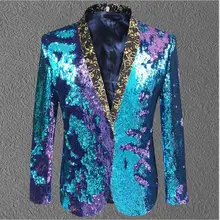 New Men Jacket Sequin Gold Green Blazer Men Suit Coat Male Costume Prom Wedding Groom Outfit Singer Black Party Stage Coat