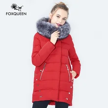 Foxqueen 2016 Новый Модный Брендный Женнский Теплый Ватник Качественное С Меховым Воротником Пальто Из Хлопка Открытое Теплое Пальто Модный Бренд Сплошного Цвета Бесплатная Доставка