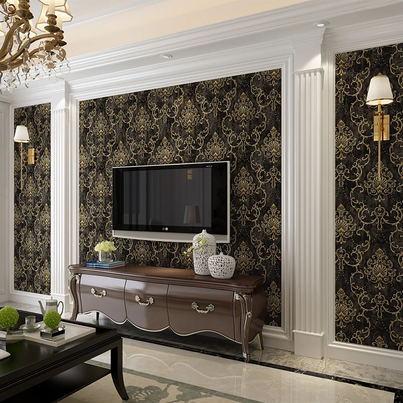 carta da parati European 3D Stereoscopic Floral Wall Papers for Living Room Bedroom Walls Mural decoracion Black casa moderna