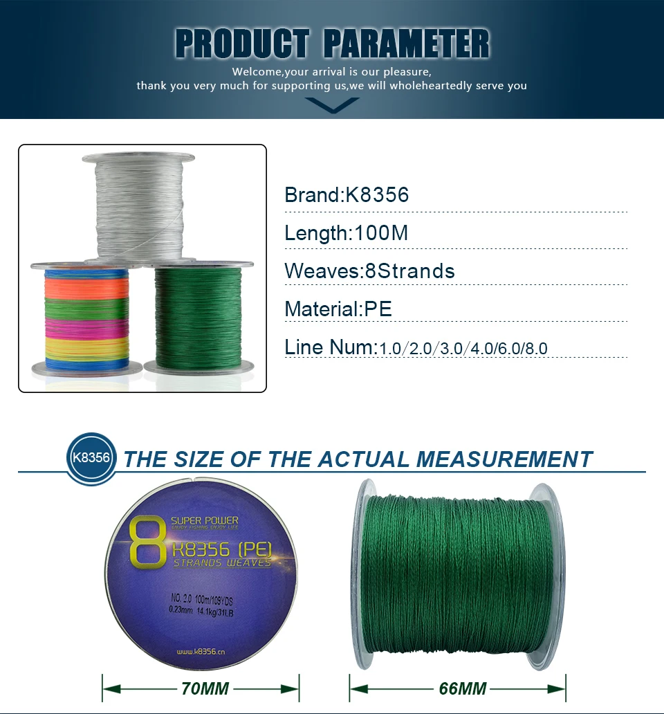 K8356 100M109Yards 8 Stands PE Line Braided Fishing Line 100% PE Multifilament Fishing Line Super Strong High Quality 22-78LB (7)