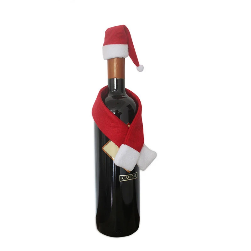Санта наборы шапка с шарфом бутылки вина Декор Рождественская бутылка вина крышка наборы рождественские украшения, подарки фестиваль дома вечерние бар Использование