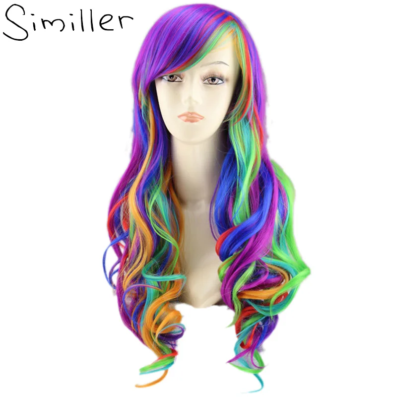 Similler 2" Радуга Красочные Длинные вьющиеся для женщин Искусственные парики синтетические высокая температура волокно поддельные волосы косплей