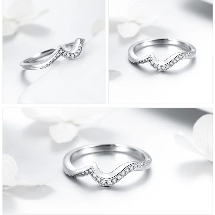 BAMOER подлинные 925 пробы серебряные геометрические кольца в форме сердца для женщин ослепительные CZ обручальные ювелирные изделия SCR469