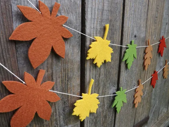 

fall Leaf thanksgiving felt Garlands buntings Christening wedding birthday bridal baby shower Church decor banners