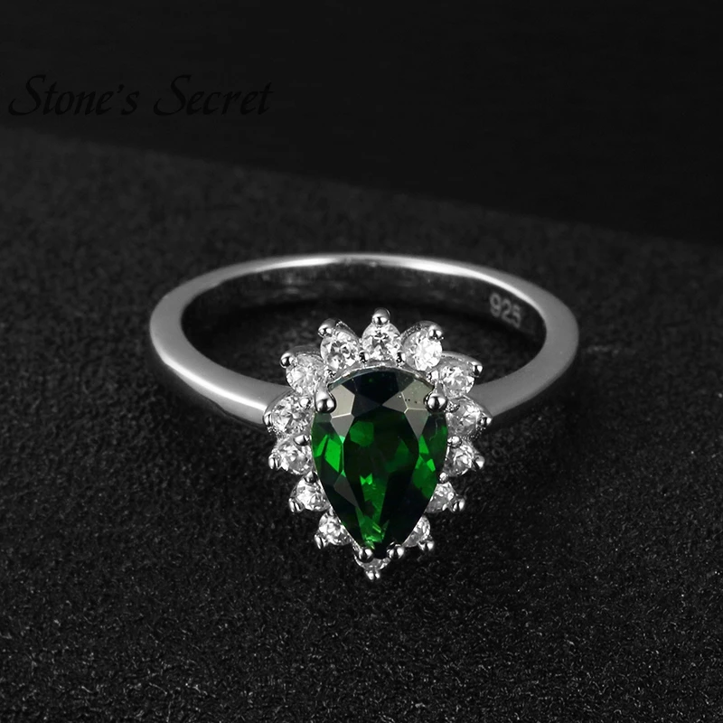 1.12ct Груша Форма хром диопсид С. 56ctw круглый белый цирконий стерлингового серебра кольцо ILH539