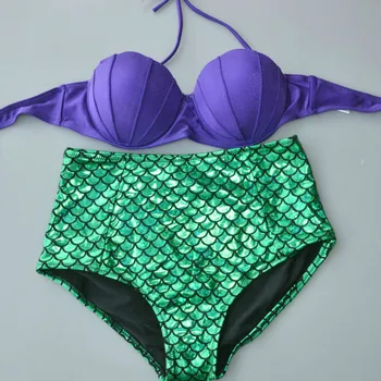 

2018 NEW Popular high quality PLUS SIZE UNDERWIRE little mermaid bandage high waist bikini set gather chest swimsuit violet