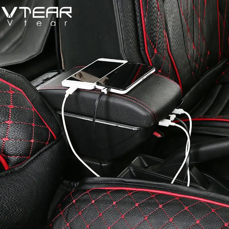 Vtear для Skoda Citigo аксессуары автомобильный подлокотник кожаный подлокотник автомобильный-Стайлинг usb коробка для хранения центральная консоль внутренние части авто подлокотник шкода - Название цвета: USB Red thread