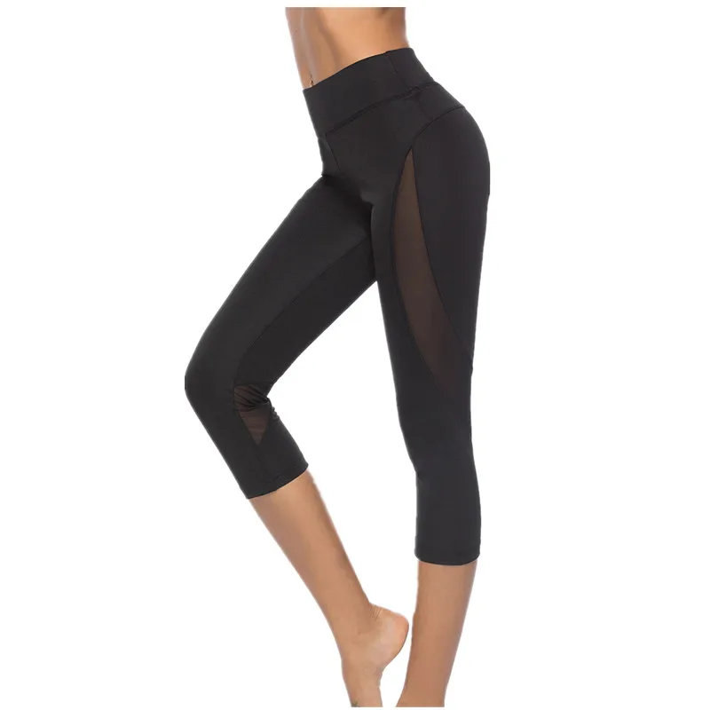 

[AoSheng] New Fashion Mesh Patchwork Leggings Black Exercise Women Leggins Female Elastic Pant Capri Women Fitness Leggings