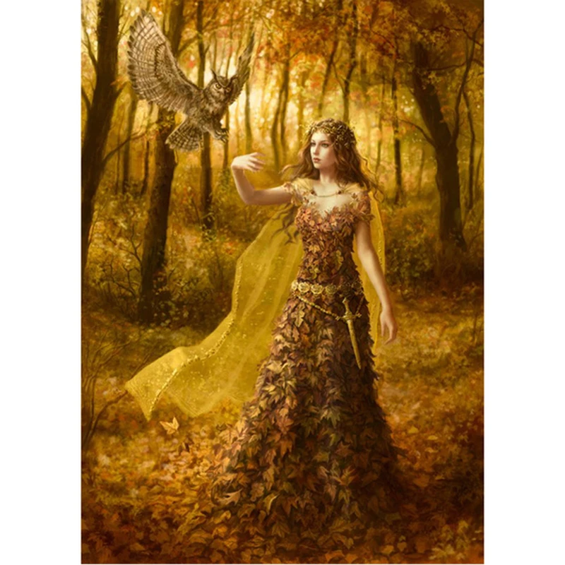 Fashion Wall Decal Needlework Full Embroidery Painting Cross Stitch Fantasy Diy Square Diamond Painting Cross Stich Owl &amp;amp; Beauty