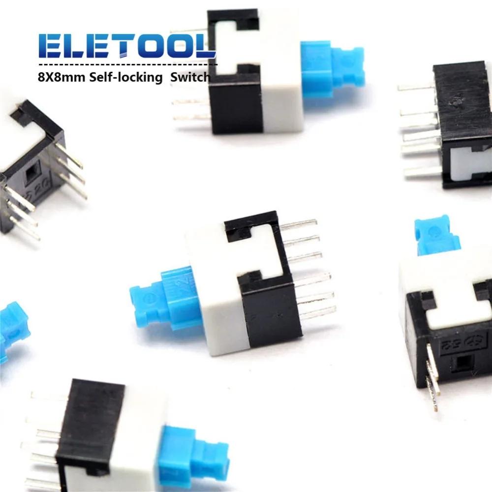 

10pcs NEW 8X8mm Blue Cap Self-locking Type Square Button Switch Control Double Row 6 Pin DIP through hole mounting DX25