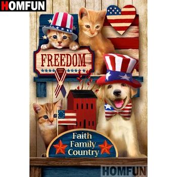 

HOMFUN Full Square/Round Drill 5D DIY Diamond Painting "Animal cat and dog" 3D Diamond Embroidery Cross Stitch Home Decor A19250