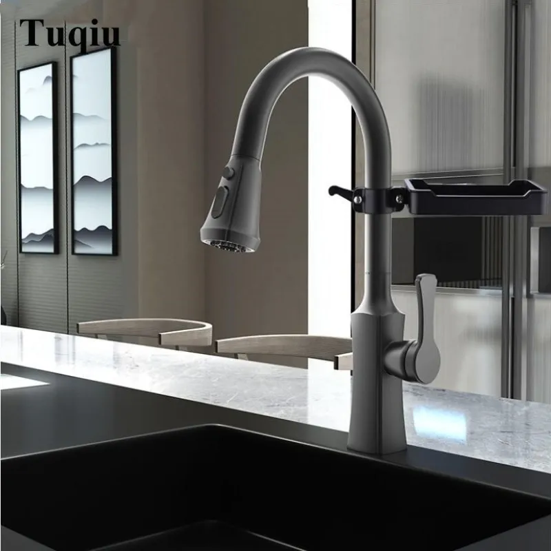 

Newly Arrived Pull Out Kitchen Faucet Black Sink Mixer Tap 360 degree rotation kitchen mixer taps Kitchen Tap with Soap Plate