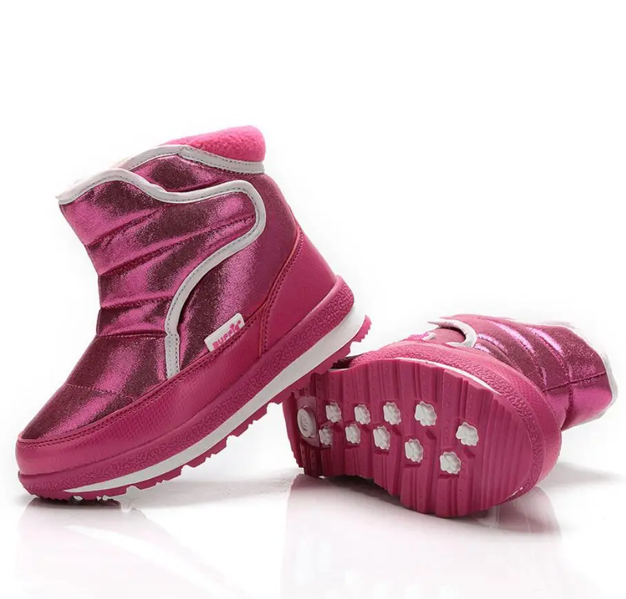 30% шерсть ботинки для мальчиков и девочек легкие водонепроницаемые Зимние ботильоны смесь шерсти Нескользящая зимняя обувь для девочек и мальчиков - Цвет: Розово-красный