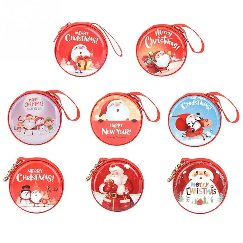 عيد الميلاد لطيف الكرتون محفظة للعملة عيد الميلاد الفتيات مفتاح حالة محفظة الأطفال البسيطة جولة عملة حامل حالة عيد الميلاد سلسلة هدية