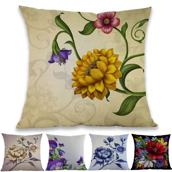 

Oil Painting Vintage Style Beautiful Colorful Various Flower Floral Pattern Throw Pillow Case Home Sofa Decoration Cushion Cover