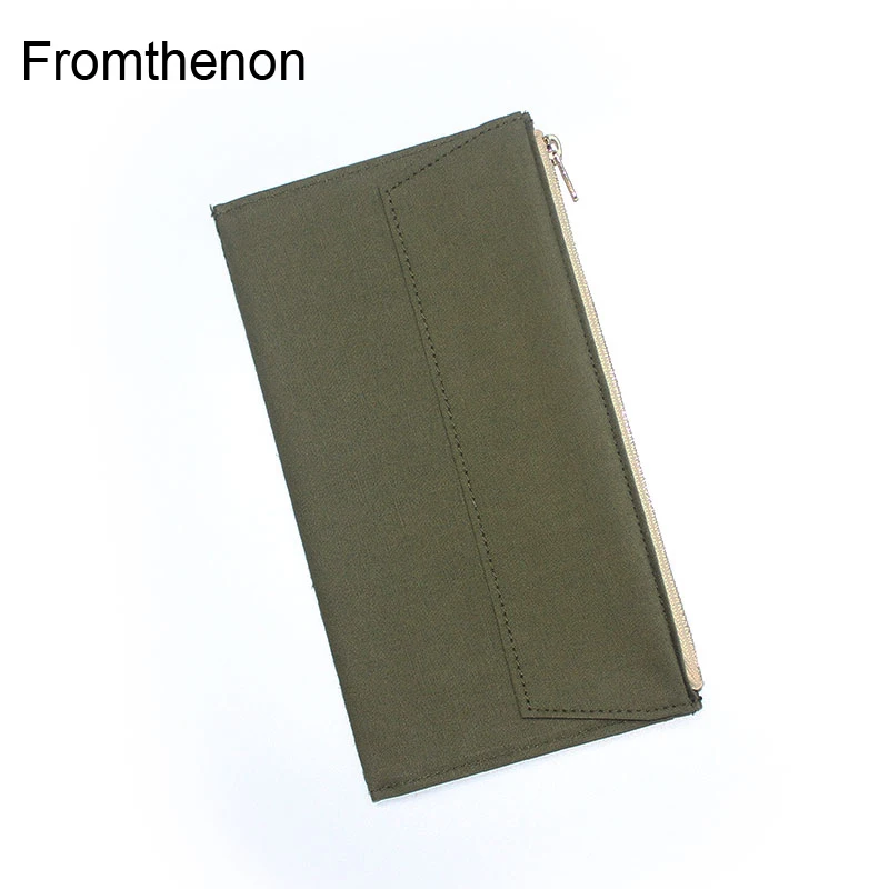 Fromthenon Card Holder Storage Bag For Midori Travelers Notebook Vintage Olive Green Canvas Zipper Pocket Planner Standard Size