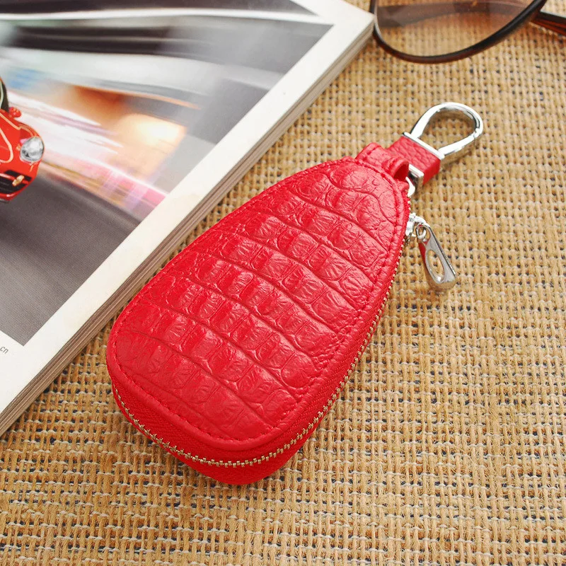 

Drop Shape Genuine Leather Car Key Case for Women Key Chain Covers Men Black Key Portable Holder Car Keychain Bag Case