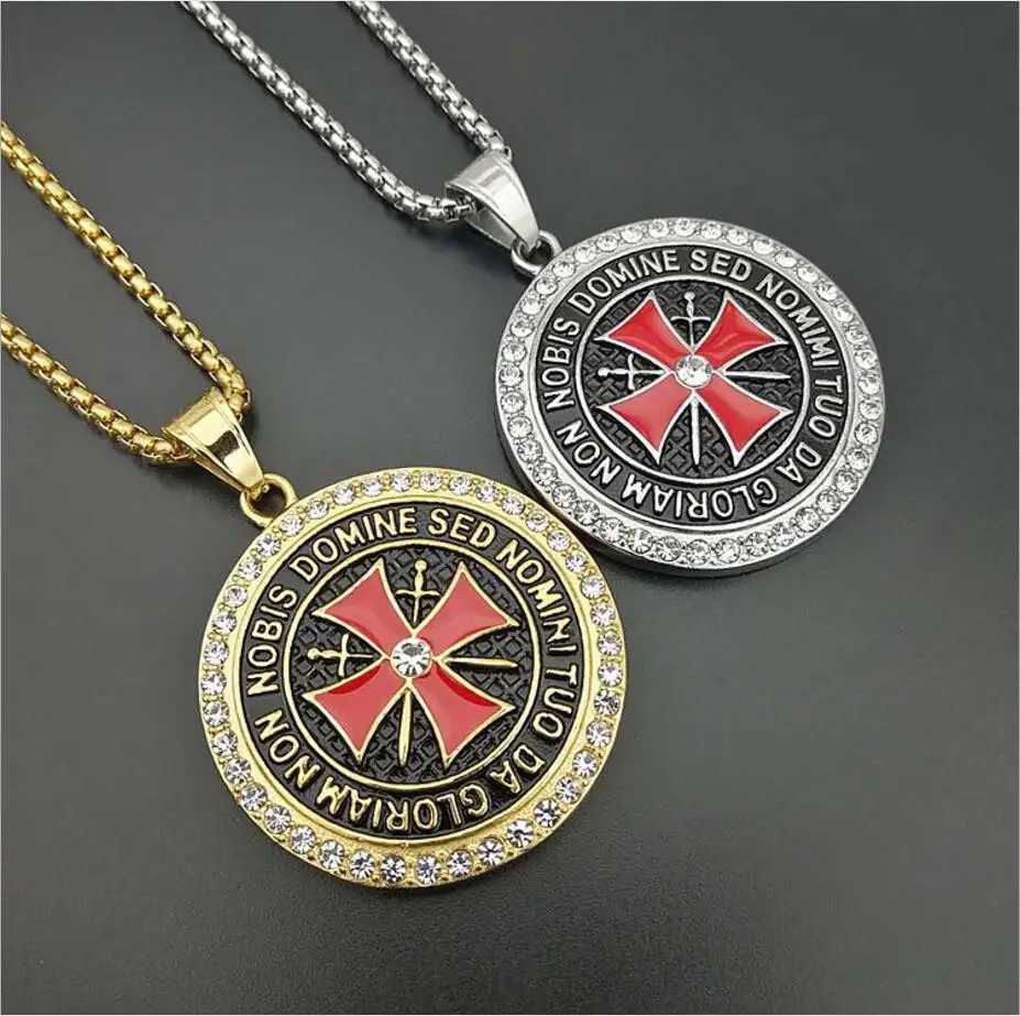 

Men Vintage Knights Templars Cross Pendant Necklaces with Cubic Zirconia Ordre du Temple necklace for Male Hip hop Jewelry gifts