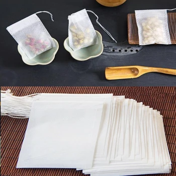 

50/100 Pcs Disposable Tea Bags Empty Paper Tea Bags With String Heat Seal Filter Paper Herb Loose Tea infuser Strainer 5.5*7mm