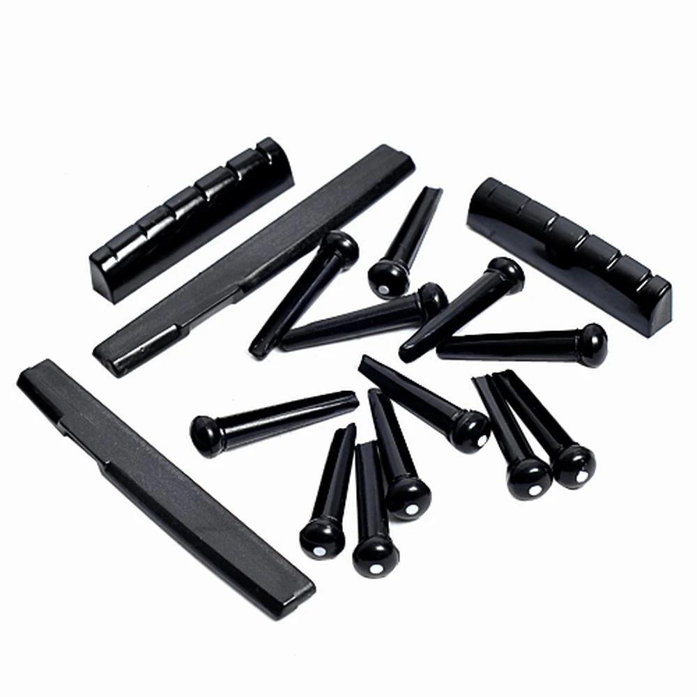SPMI 2 sets Acoustic Guitar Bridge Pins & Saddle & Nut Black High