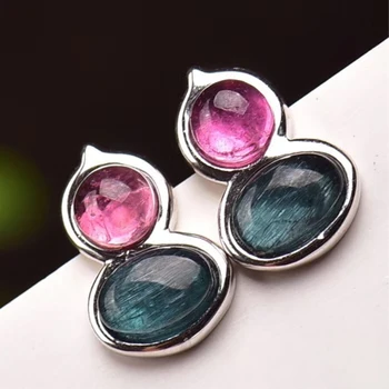 

Dropshipping Tourmaline Natural Stone Earrings Color Stone Stud Earrings Mosaic Earwear For Women Fashion Jewelry