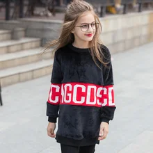 2017 Hot Designs Children Girls Black Hoodie Sweater Warm Velvet Tops Long Sleeve Sweatshirt Kids Wear For Age 10 12 13 14 15 16