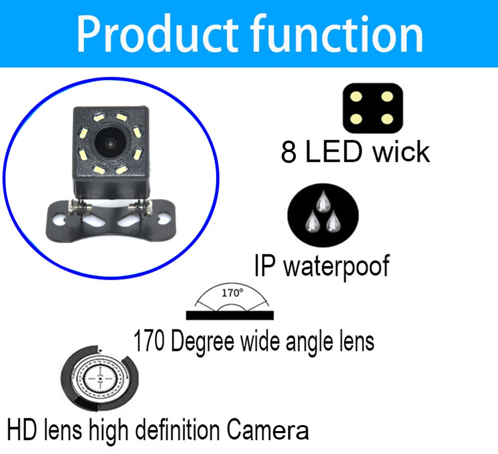 EKIY Универсальная автомобильная камера заднего вида 8 светодиодный широкоугольный ПЗС HD цветное изображение Водонепроницаемая дублирующая для парковки заднего вида камера