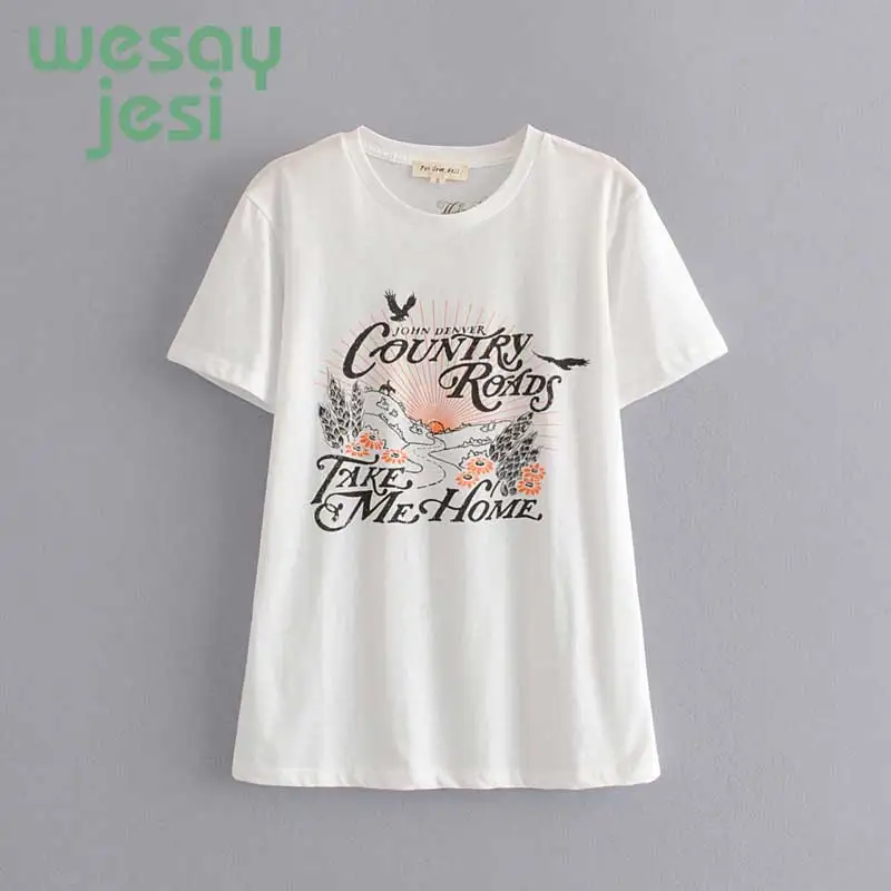 

women t-shirt Roads Tee Shirt Oversized Style Summer t-shirt Top Short Sleeve Round Neck Pullover Women Shirts Tee Tops Blusa