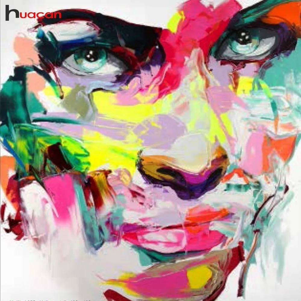 

HUACAN 5D DIY Diamond Painting Cross Stitch Handcraft Mosaic Kit Color Pretty Lady Face Beaded Embroidery Beauty Crafts Art