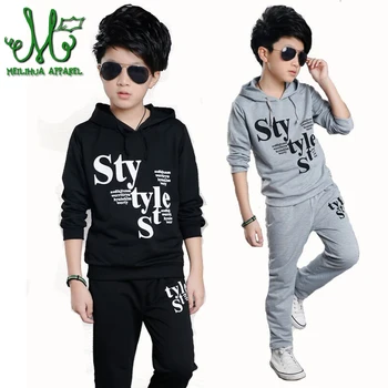 

Boys Hooded Letter Sports Suits Tracksuit kids Spring & Autumn Outfits Children Cotton Clothing Sets Boy 2Pcs For 4 8 10 12 14 Y