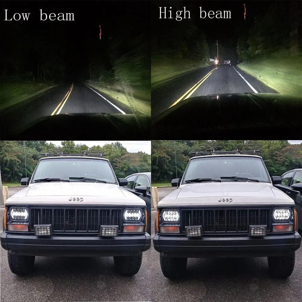Pair 5X7 inch h4 LED Replacement for Sealed Beam with DRL 7x6 inch headlamp for Jeep Cherokee XJ 1984-2001 (4)