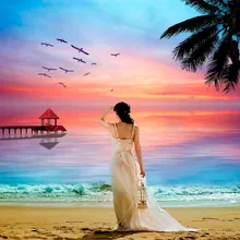 Белая юбка женская на пляже DIY картина по номерам пигментная кисть ручная роспись креативная цифровая картина маслом