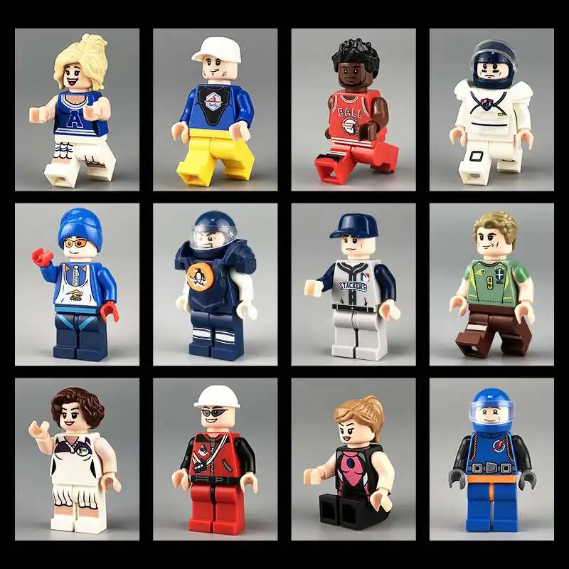 12 قطع الرياضة رياضي مجموعة تصفح كرة القدم التجديف البيسبول الغوص هوكي تنس تزلج لاعب نموذج بناء كتل مجموعات الطوب اللعب