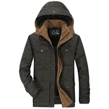 Зимние мужские парки в стиле милитари, зимнее пальто средней длины, Мужская утолщенная армейская куртка с хлопковой подкладкой, мужская куртка с меховым капюшоном