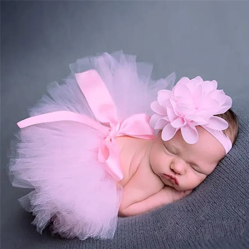 Newborn Baby Photography Props Peacock Handmade Crochet Beanie Beaded Cap Pink Flower Headband Princess Tutu Skirt Photo Props