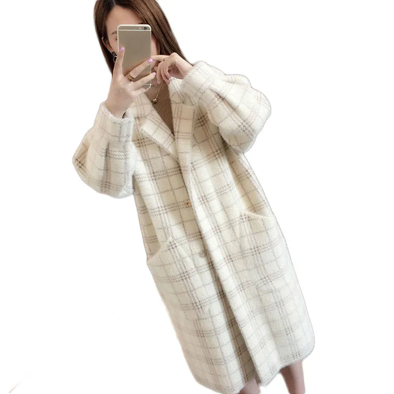 

2019 Autumn Winter Women Warm knit Full Sleeve Cardigans Artificial Mink Cashmere Long Sweater Office Lady Soft Tops Coats M130