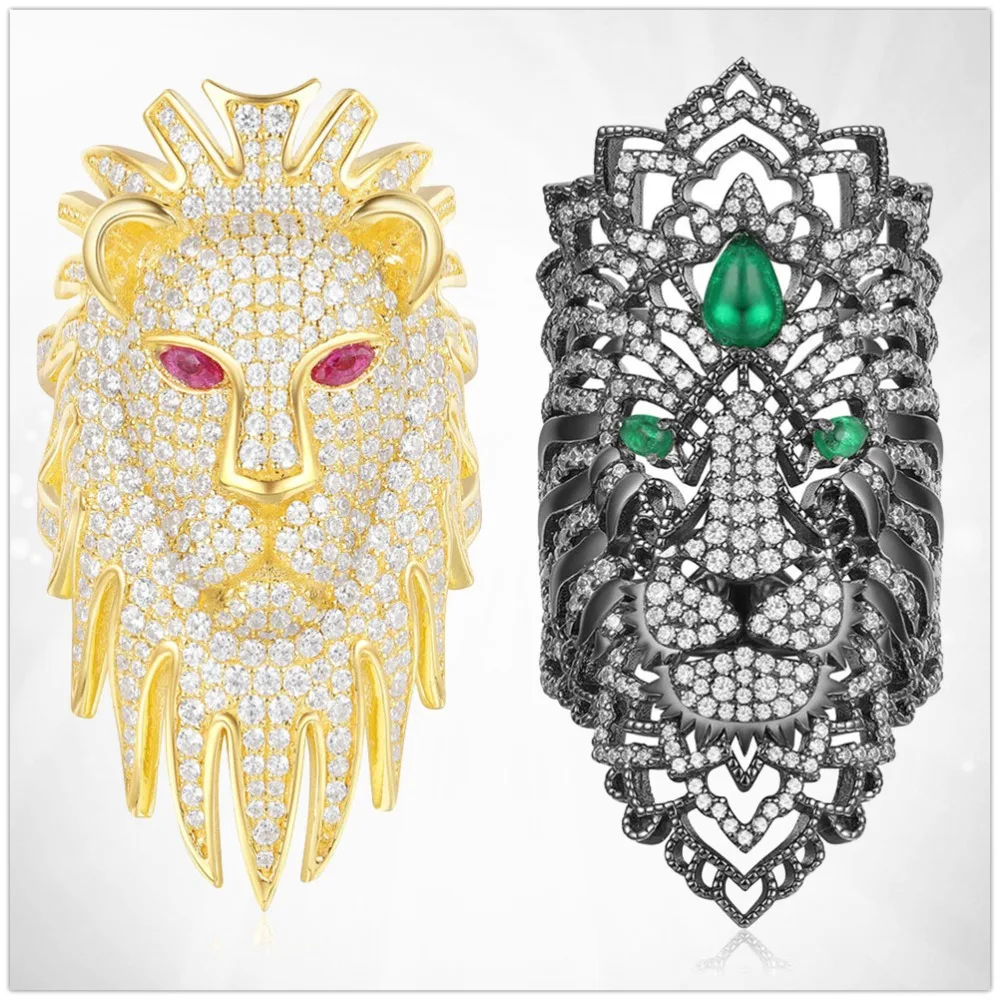 

APMM1:1s925 sterling silver zircon high quality gold lion shape ring fashion wild women's fresh European style