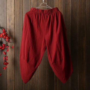 

Elastic Waist Trousers 2018 New Female Casual Summer Wide Leg Pants Women Cotton and Linen Loose Pants M-3XL Wine Red,Navy Blue