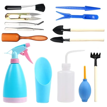 

14 PCS Succulent Plants Tools Mini Garden Hand Tools Set Miniature Fairy Garden Tools Kit Bonsai Tools Planting Set Scissors