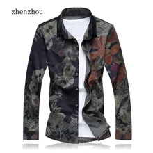 ZhenZhou/Большие размеры, мужские рубашки с длинными рукавами, мода, весенние мужские рубашки с цветочным принтом, M-6XL, 7XL, оверхемден, герен, лангу