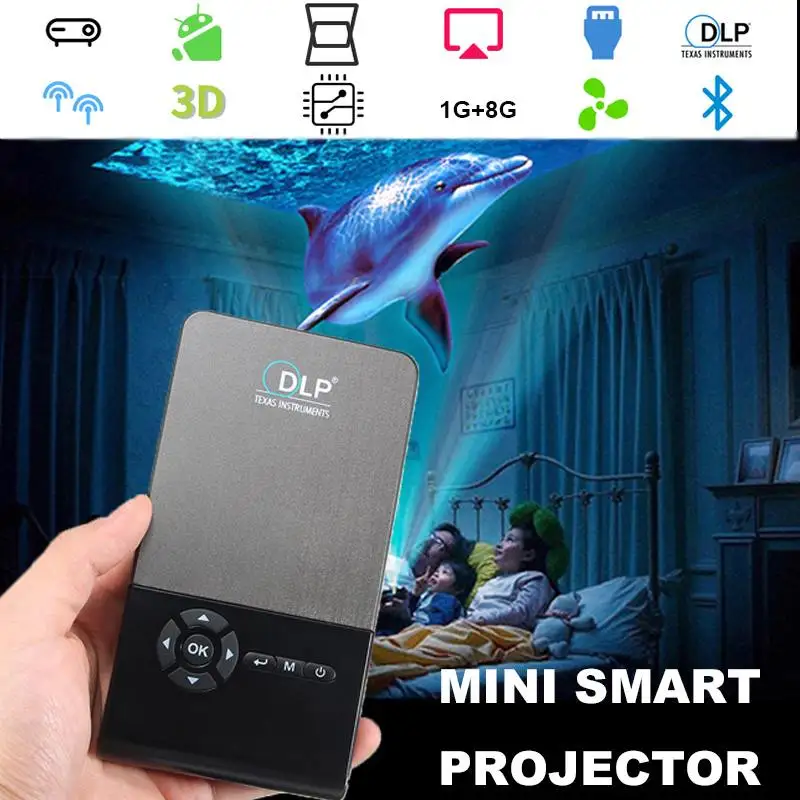 

Android 4.4 Home Theater Projector Smart Mini Projector C2 DLP WiFi 1+8G BT4.0 for Pocket Portable bluetooth LED DLP Projector