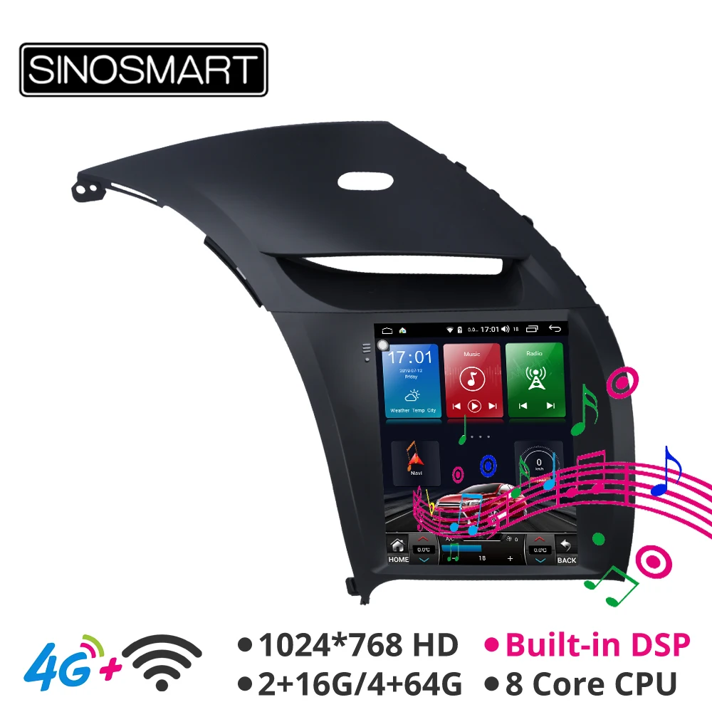 Perfect Sinosmart Android 8.1 Tesla style Vertical HD screen car gps multimedia radio navigation player for Kia K3 Cerato Forte 2013-15 0