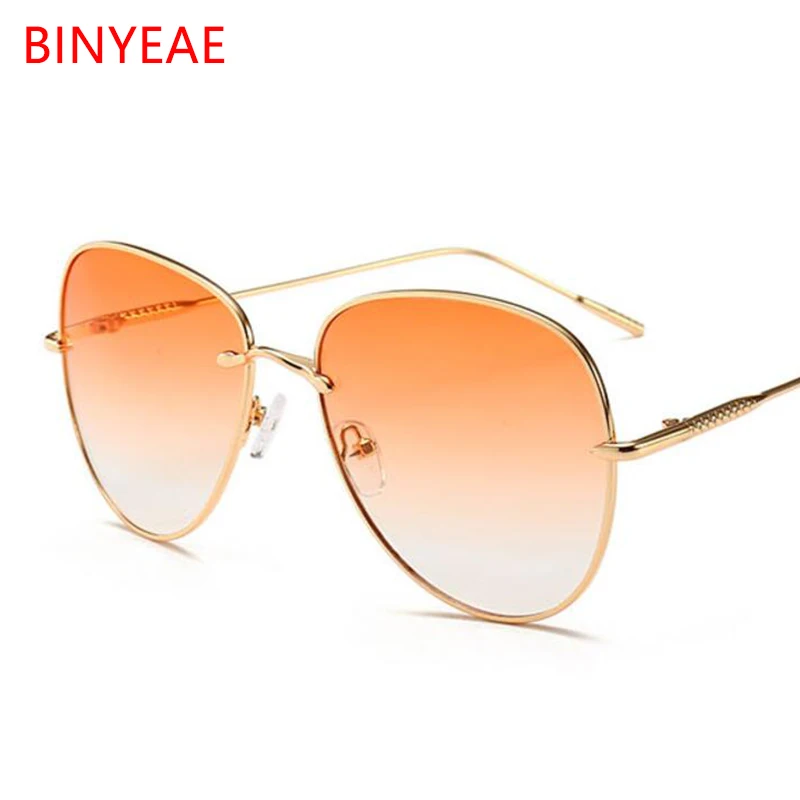 Vintage Sunglasses Female Gradient Orange Lens Mirror Sun Glasses For Women Gold Metal Festival
